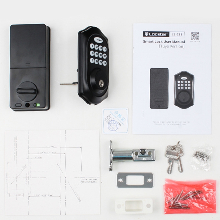 LOCSTAR C88 Bluetooth remoto Tuya Cerradura de puerta con contraseña electrónica inteligente automática (negro) - B10