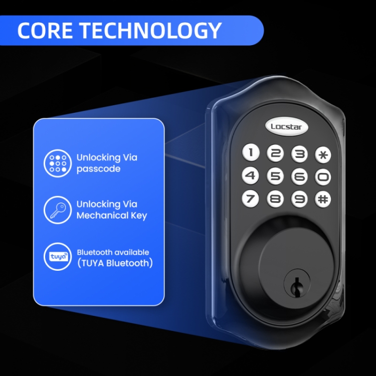 LOCSTAR C88 Bluetooth remoto Tuya Cerradura de puerta con contraseña electrónica inteligente automática (negro) - B4
