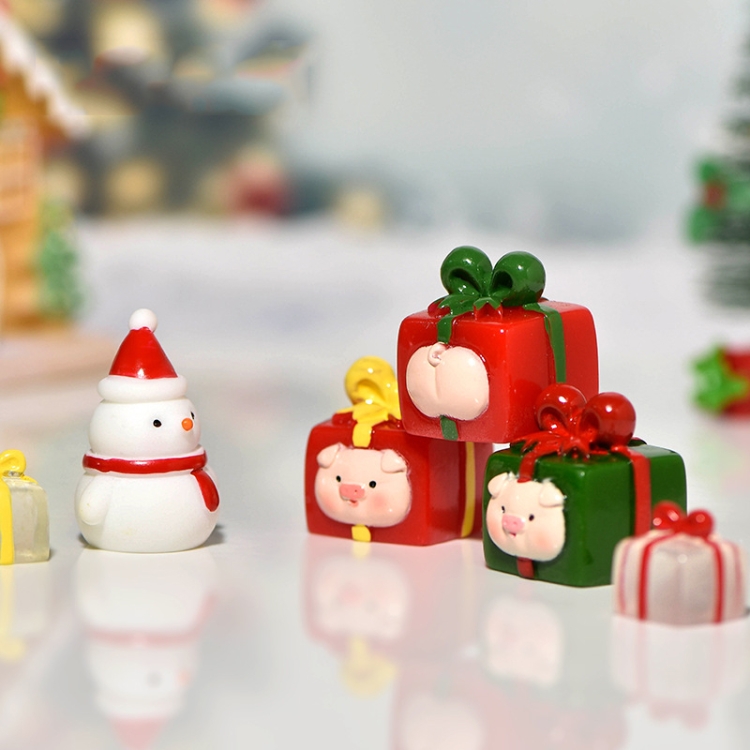 5pcs Christmas Micro Landscape Snowscape Decoration Accessories Christmas  Resin Ornament, Style: No.13 Transparent Gift Box Yellow