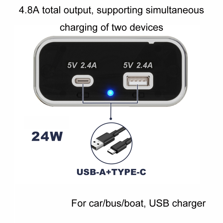 Cargador de coche de carga rápida multifunción USB-A de 4 puertos