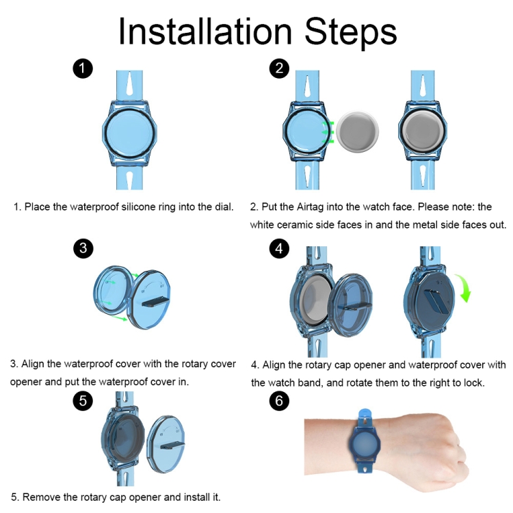 For AirTag PC+TPU Transparent Watch Strap Tracker Protective Case Anti-lost Device Cover, Color: Blue For AirTag PC+TPU Transparent Watch Strap Tracker Protective Case Anti-lost Device Cover, Color: Blue
