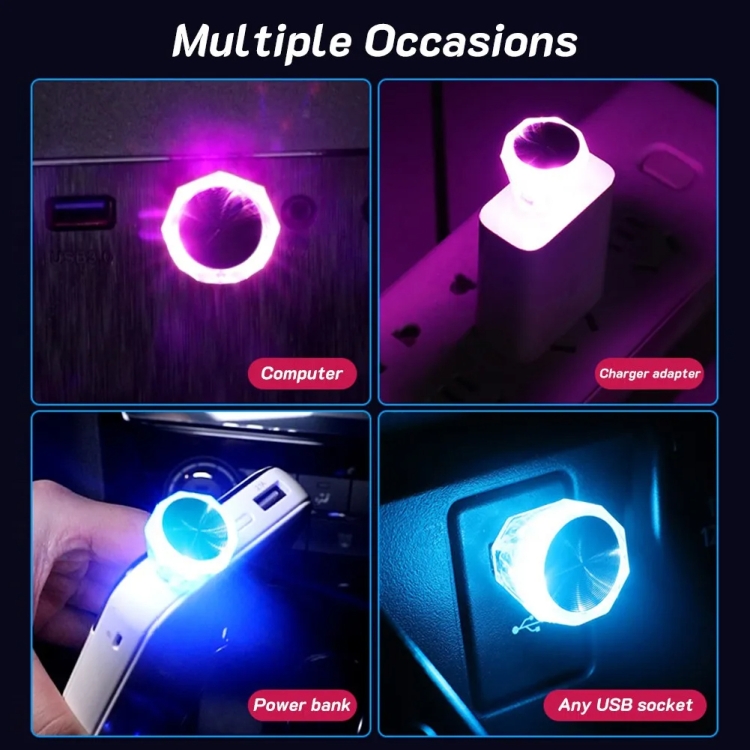 Lumière ambiante USB modèle diamant de voiture, lumières décoratives LED  Plug And Play sans Charge (lumière blanche)