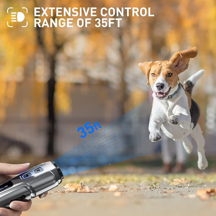 Repellente per cani Dispositivo di addestramento anti-abbaio ad ultrasuoni  per animali domestici Repellente per cani ad alta potenza con torcia a  LED(Grigio)