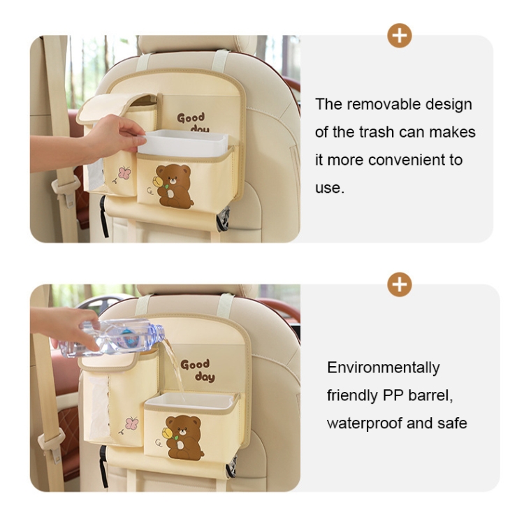 Multifunctional Car Cute Cartoon Rear Seat Back-mounted Storage Bag Garbage  Bin in Car(Beige)