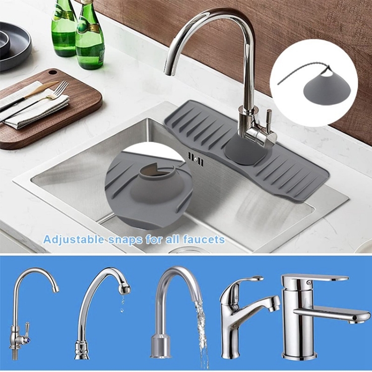 Tappetino di scarico antispruzzo per rubinetto in silicone da cucina per  bagno, colore: nero + bordo impermeabile (37x14,7x2 cm)