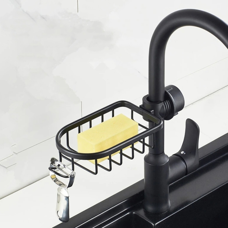 Kitchen Faucet Shelf No-Punch Sink Rag Drainage Basket Sponge Drainage  Storage Rack, Style: A Silver