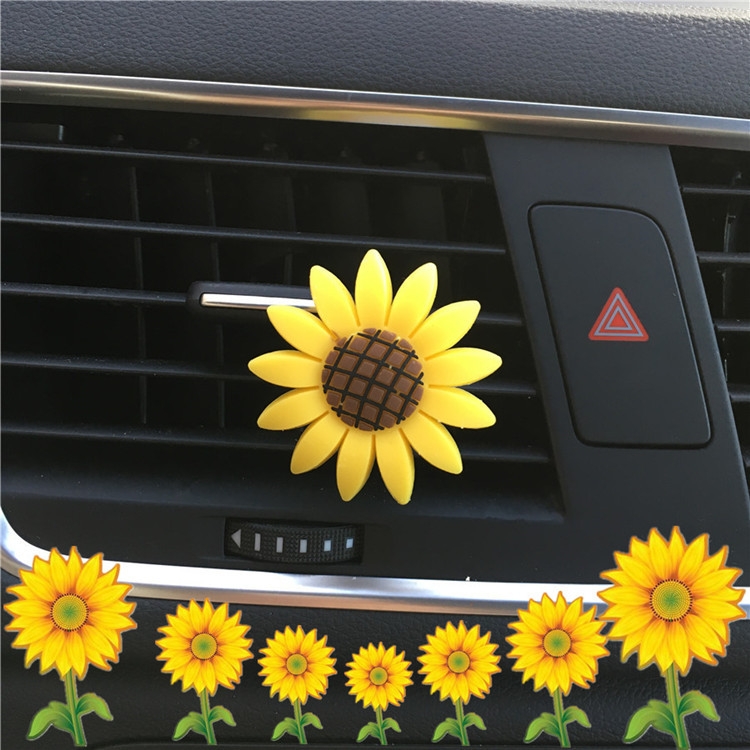 Clip décoratif d'aromathérapie pour grille d'aération de voiture tournesol,  couleur: grand visage souriant