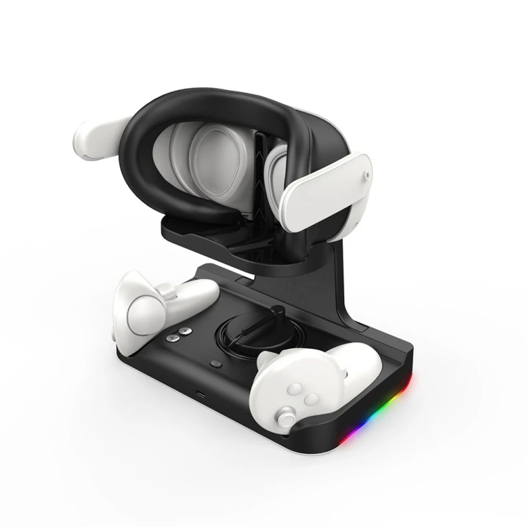 Para la base de carga de auriculares Meta Quest 3 con luces deslumbrantes Soporte de carga VR Grip (blanco) - B3
