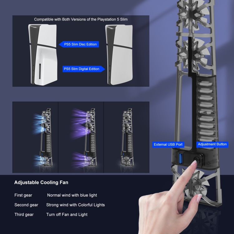 JYS-P5175 For PS5 Slim Host Optical Drive / Digital Version Universal With RGB Colorful Light Cooling Fan - 4