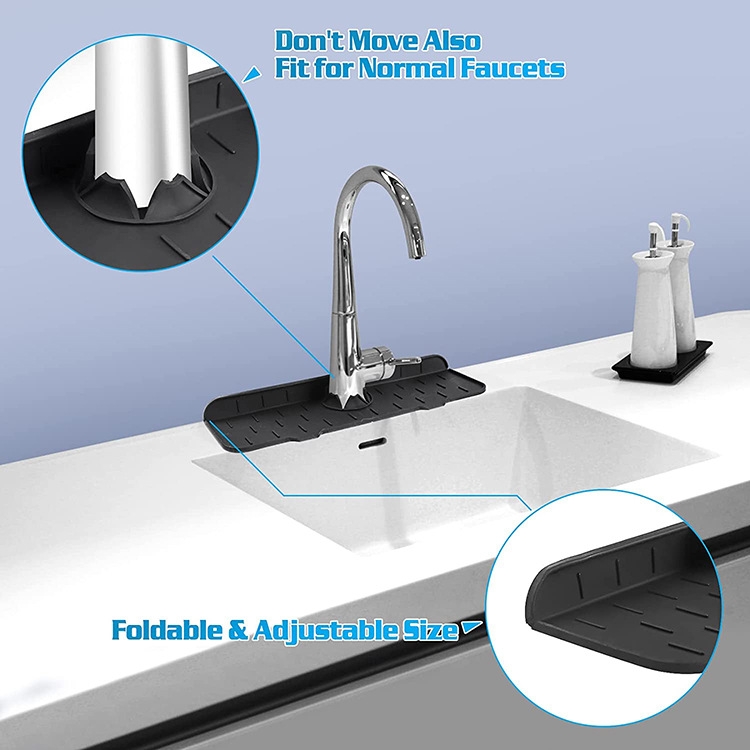 Tapis de vidange en Silicone pour robinet de bain de cuisine, tapis en  Silicone anti-éclaboussures pour évier (noir)