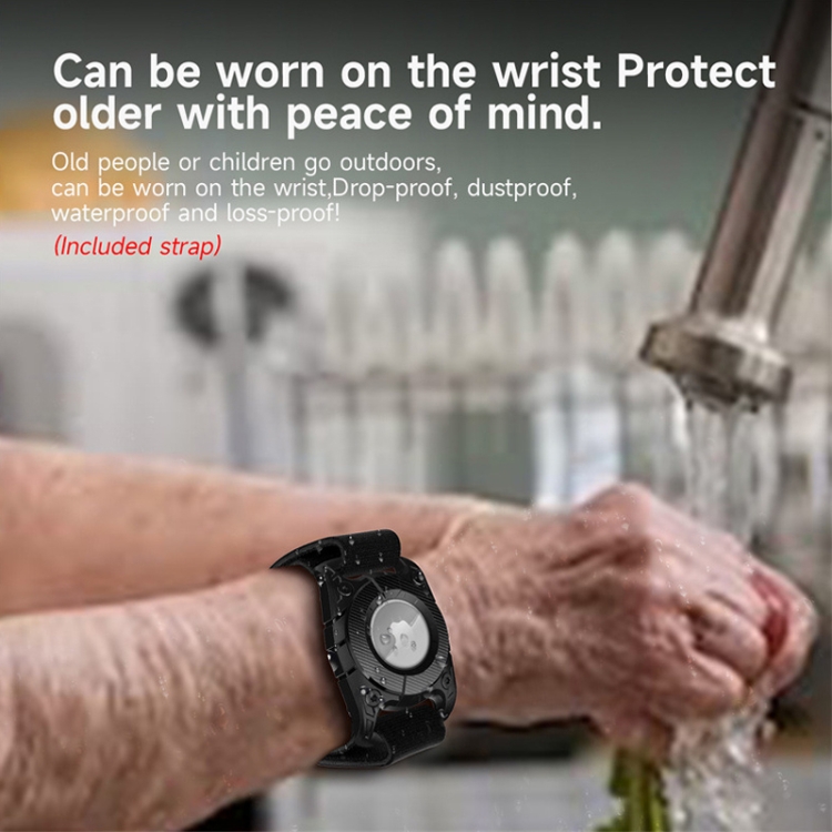 For Airtag Watch Band IP67 Grade Waterproof Case With Paste Bracelet(Black) For Airtag Watch Band IP67 Grade Waterproof Case With Paste Bracelet(Black)