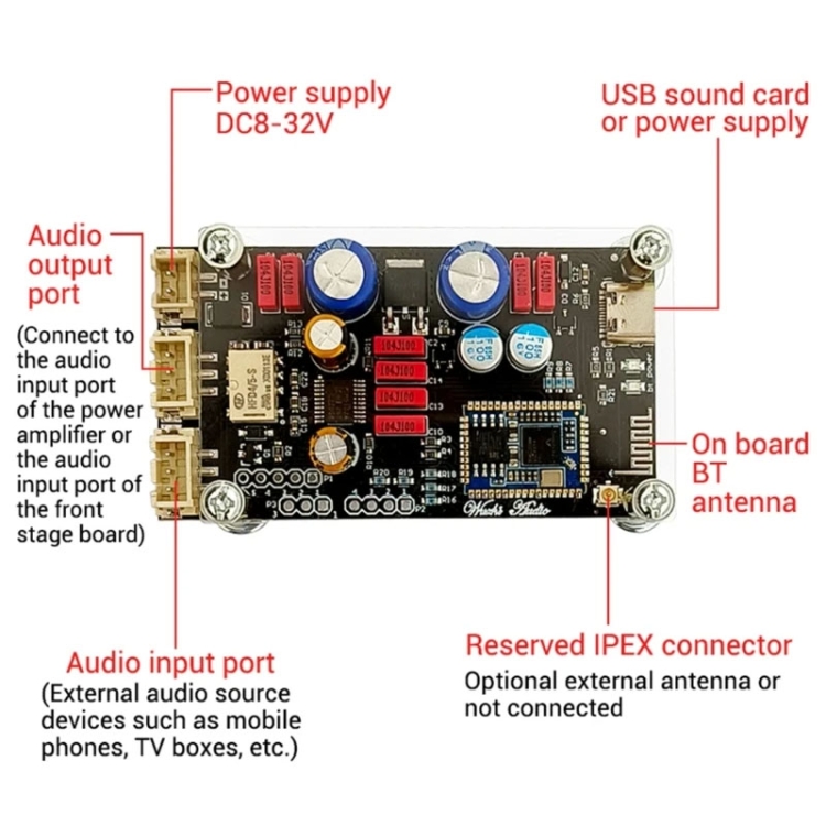 QCC5125 Bluetooth Lossless Decoder Board APTX Amplifier Wireless Receiver