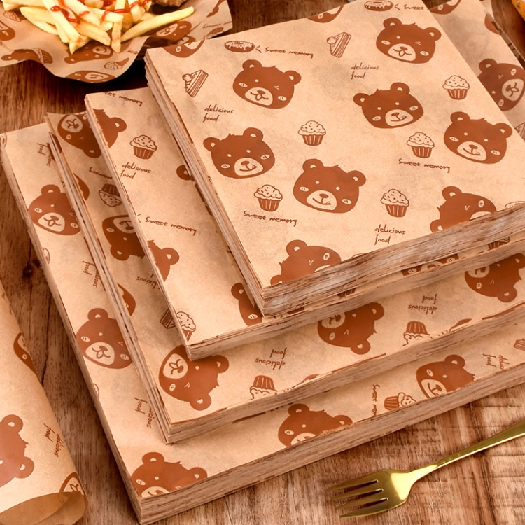 100 fogli/pacco Modello di orso Carta oleata Carta da forno Carta da  imballaggio Fodere per cestini per alimenti Carta 30x40 cm