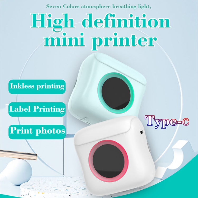 C22 Luz ambiental colorida Mini impresora térmica portátil sin tinta Bluetooth Impresora de etiquetas de pregunta de error (azul) - B1