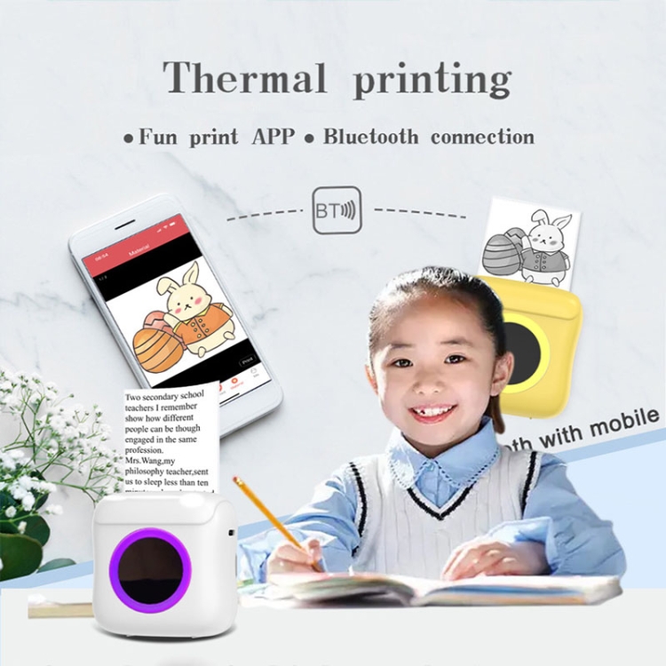 C22 Luz ambiental colorida Mini impresora térmica portátil sin tinta Bluetooth Impresora de etiquetas de pregunta de error (azul) - B6