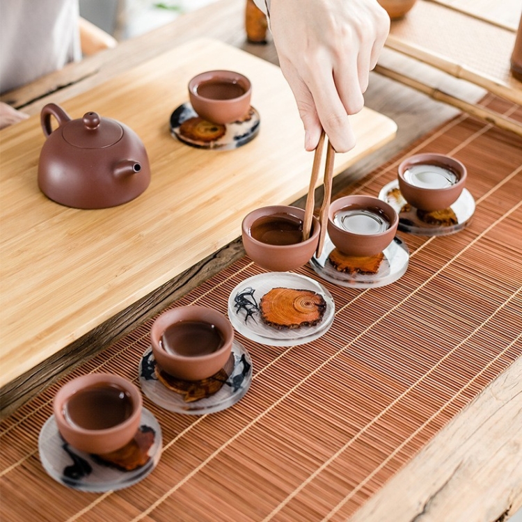 Resin Pine Spliced Insulated Tea Coaster Home Living Room Decoration  Accessories, Spec: Square Set