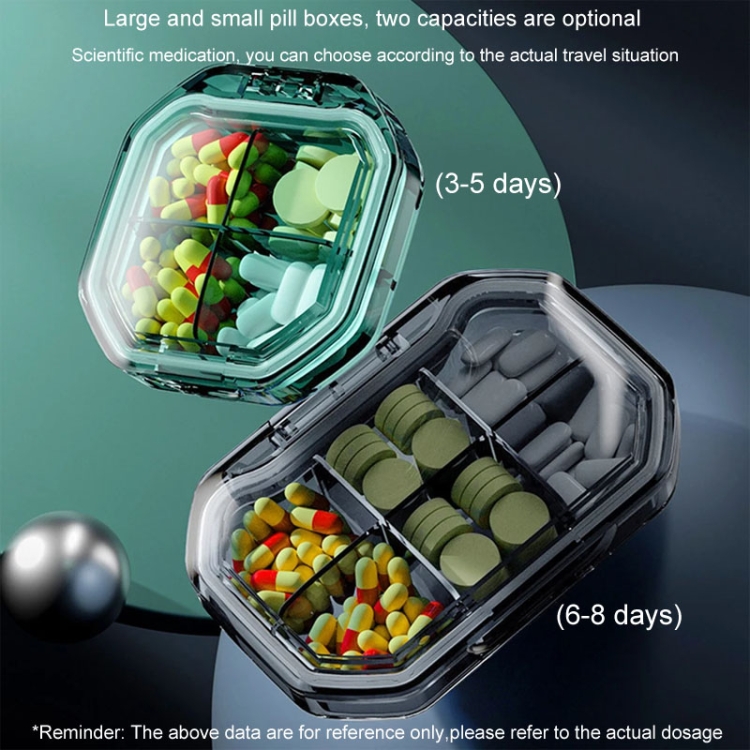 Mini scatola portapillole sigillata e compartimentata portatile Scatola  dispensatrice settimanale per capsule mattutine e serali, stile: 4 griglie  verde