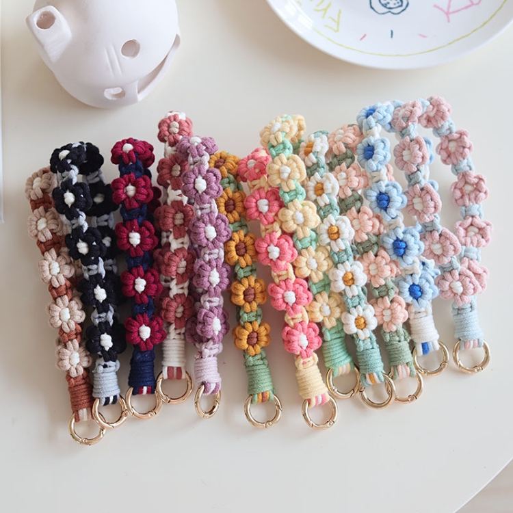 Handmade Braided Cell Phone Chain Daisy Flower Braided Rope Keychain Bag Pendant(Pink)