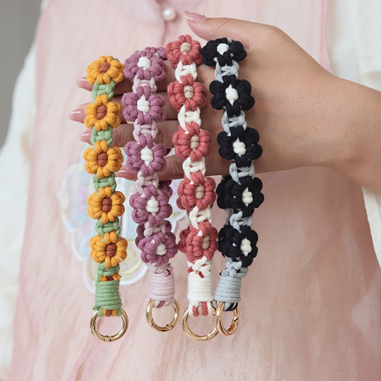 Handmade Braided Cell Phone Chain Daisy Flower Braided Rope Keychain Bag Pendant(Pink)