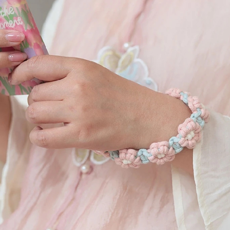 Handmade Braided Cell Phone Chain Daisy Flower Braided Rope Keychain Bag Pendant(Pink)