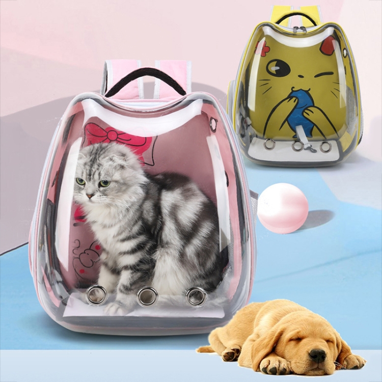 Patrón de dibujos animados Gato Bolsa transparente para mascotas Cápsula espacial Mochila portátil para mascotas, Color: Gris - B9