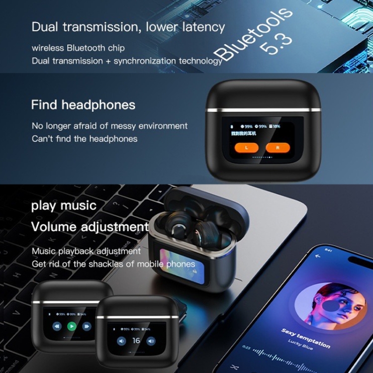 Color Screen Touch ANC Active Noise Reduction LCD Wireless Bluetooth Earphones(Black) Color Screen Touch ANC Active Noise Reduction LCD Wireless Bluetooth Earphones(Black)