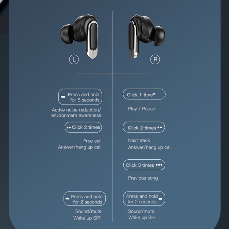 Color Screen Touch ANC Active Noise Reduction LCD Wireless Bluetooth Earphones(Black) Color Screen Touch ANC Active Noise Reduction LCD Wireless Bluetooth Earphones(Black)