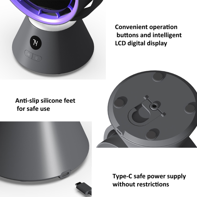 Desktop Turbo Fan High Speed Hurricane 4000mAh Air Cooler with Night Light(Dark Gray) - B7