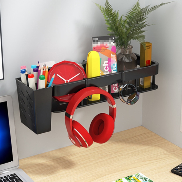 Wall-mounted Kitchen and Bathroom Storage Rack with 4 Hooks, Spec: Shelf + Pole+Cup - B8