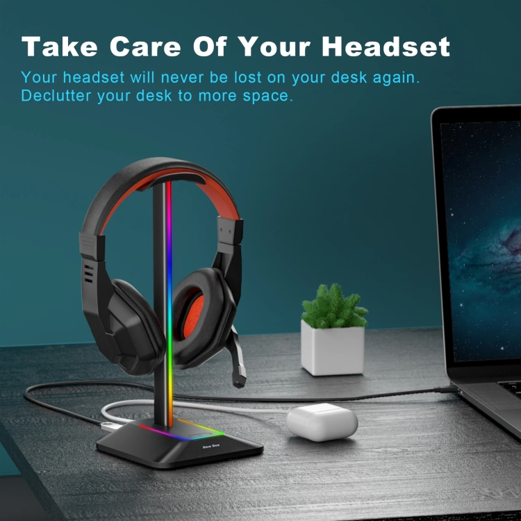 New Bee Dual Output Colorful Headset Display Rack HUB Expansion Headphone Holder, Color: Z9 Without Extended Interface Silver - B1