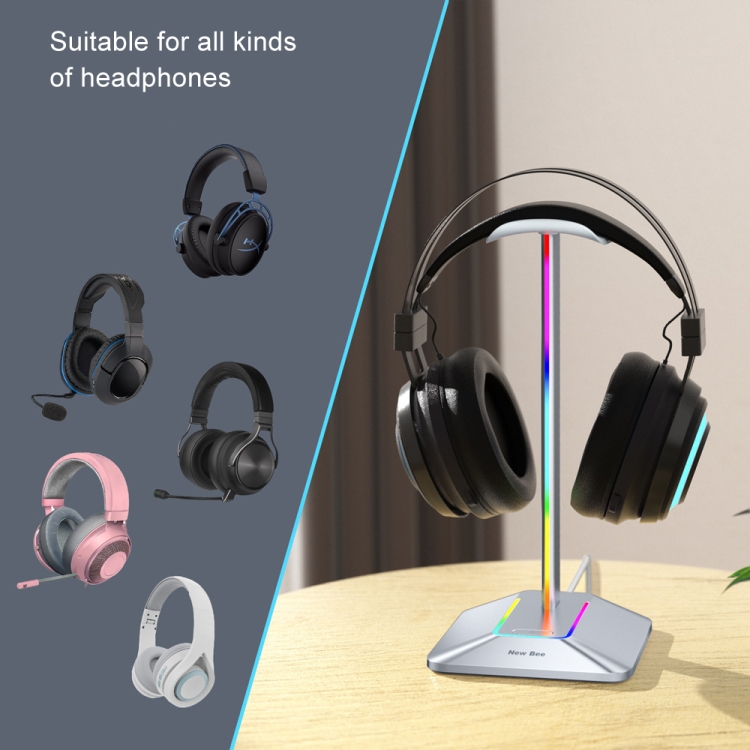 New Bee Dual Output Colorful Headset Display Rack HUB Expansion Headphone Holder, Color: Z9 Without Extended Interface Silver - B5