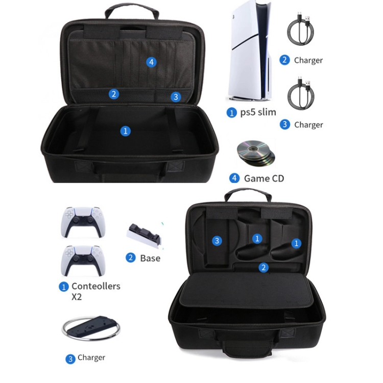 Para consola de juegos PS5 Slim Bolsa de almacenamiento EVA Estuche de transporte para bolso (1900 negro) - B7