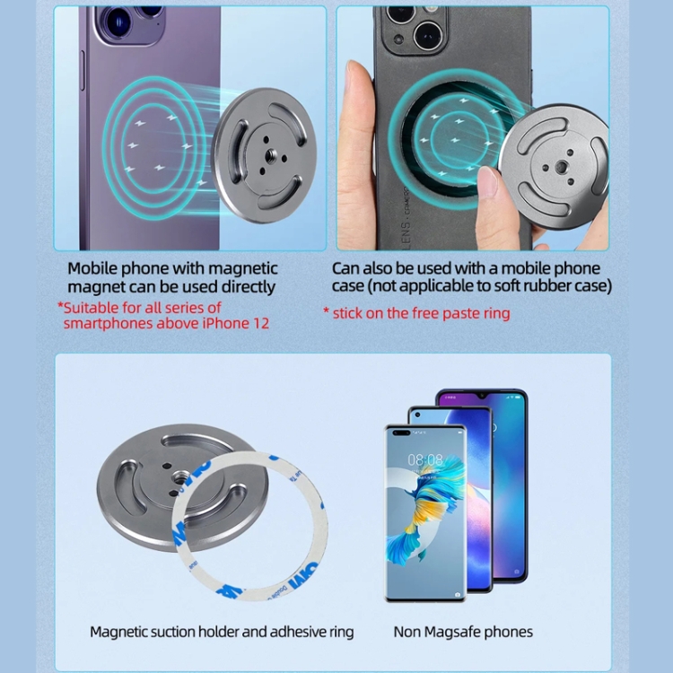 Magnetic Phone Holder with 1/4 Inch Hole for Tripod Magic Arm(Titanium Color) Magnetic Phone Holder with 1/4 Inch Hole for Tripod Magic Arm(Titanium Color)