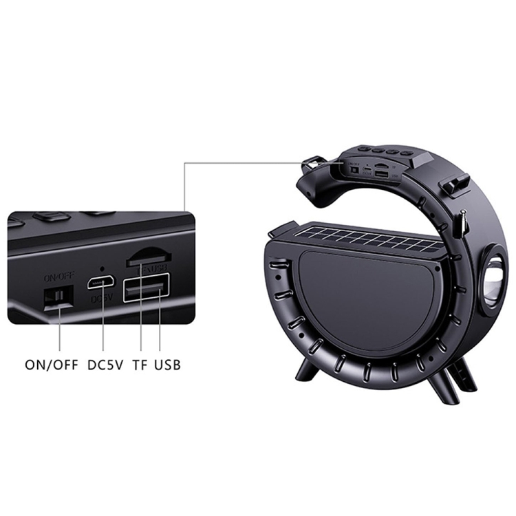 DV-800 G-shaped Colorful Atmosphere Light Flashlight Solar Wireless Bluetooth Speaker(Black) DV-800 G-shaped Colorful Atmosphere Light Flashlight Solar Wireless Bluetooth Speaker(Black)