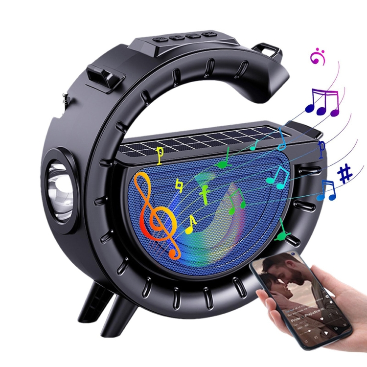 DV-800 G-shaped Colorful Atmosphere Light Flashlight Solar Wireless Bluetooth Speaker(Black) DV-800 G-shaped Colorful Atmosphere Light Flashlight Solar Wireless Bluetooth Speaker(Black)