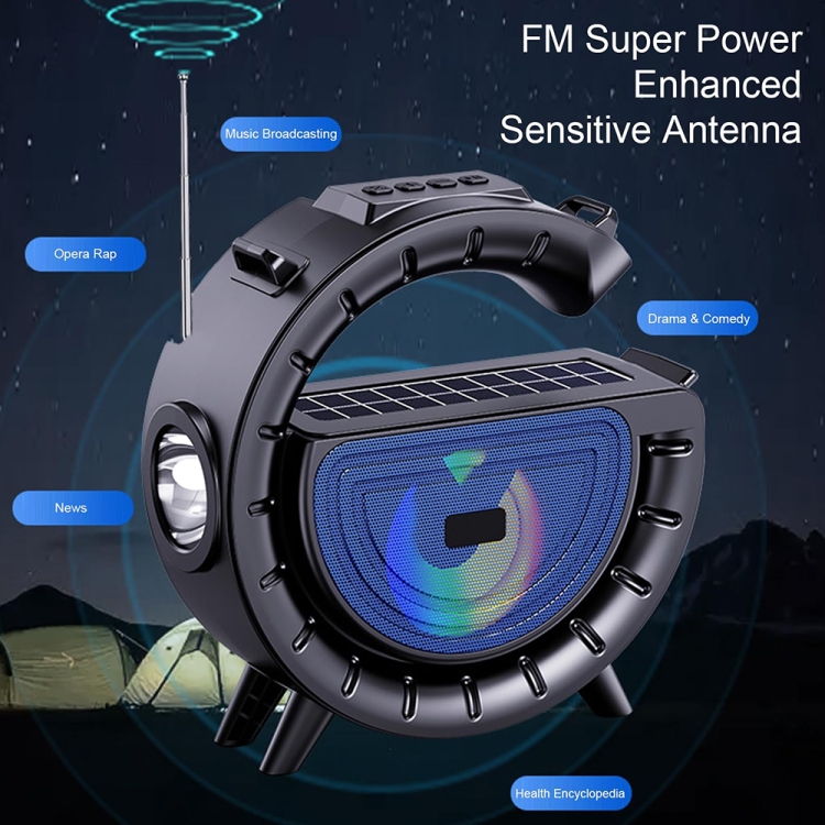 DV-800 G-shaped Colorful Atmosphere Light Flashlight Solar Wireless Bluetooth Speaker(Black) DV-800 G-shaped Colorful Atmosphere Light Flashlight Solar Wireless Bluetooth Speaker(Black)