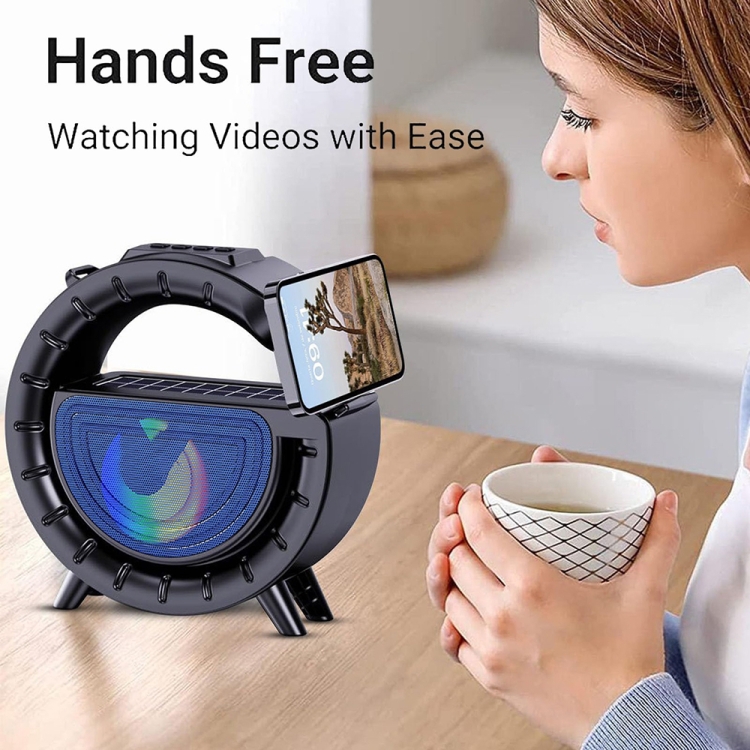 DV-800 G-shaped Colorful Atmosphere Light Flashlight Solar Wireless Bluetooth Speaker(Black) DV-800 G-shaped Colorful Atmosphere Light Flashlight Solar Wireless Bluetooth Speaker(Black)