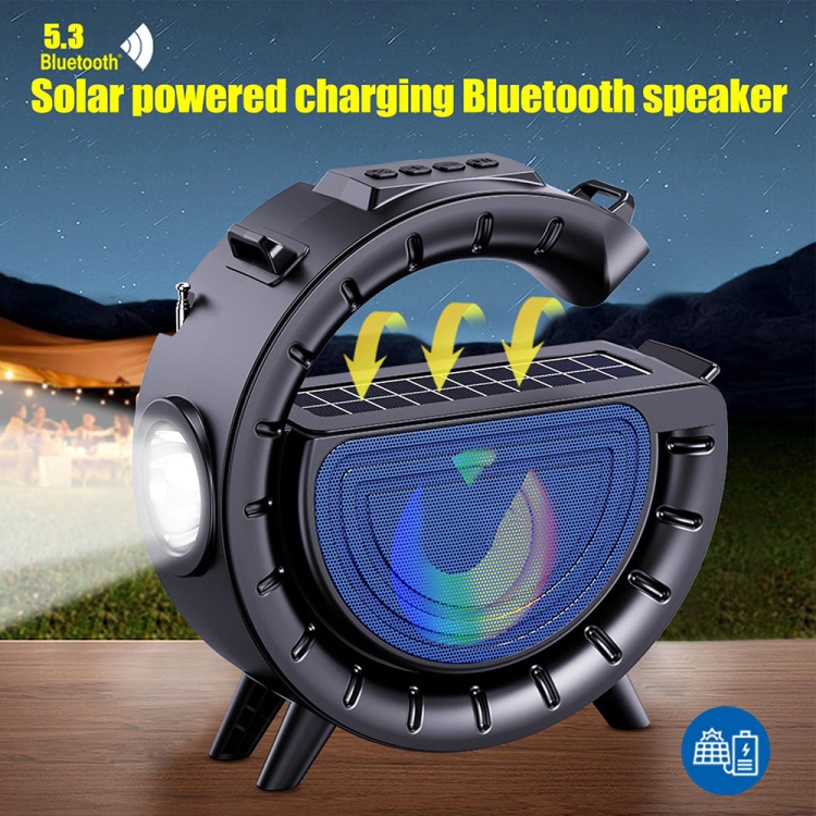 DV-800 G-shaped Colorful Atmosphere Light Flashlight Solar Wireless Bluetooth Speaker(Black) DV-800 G-shaped Colorful Atmosphere Light Flashlight Solar Wireless Bluetooth Speaker(Black)