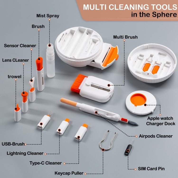 KIT de limpieza electrónica 25 en 1 para teléfonos móviles, auriculares, computadoras portátiles, teclados y cepillos para limpiar pantallas (blanco) - B2