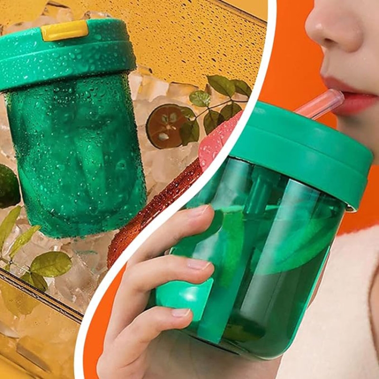 300ml Mini Children Water Mug Leakage-proof Student Plastic Portable Straw Cup(Green)