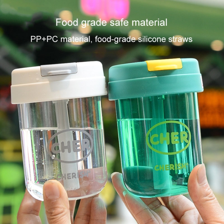 300ml Mini Children Water Mug Leakage-proof Student Plastic Portable Straw  Cup(White)