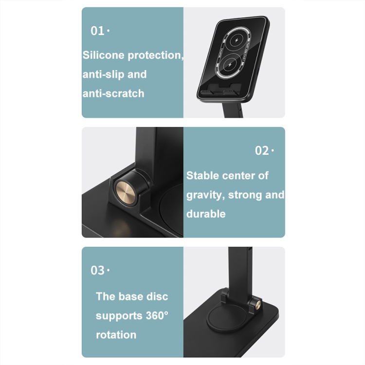15W Desktop Wireless Charging Rotating Phone Holder Lazy Tablet Folding Lifting Bracket(Black) 15W Desktop Wireless Charging Rotating Phone Holder Lazy Tablet Folding Lifting Bracket(Black)