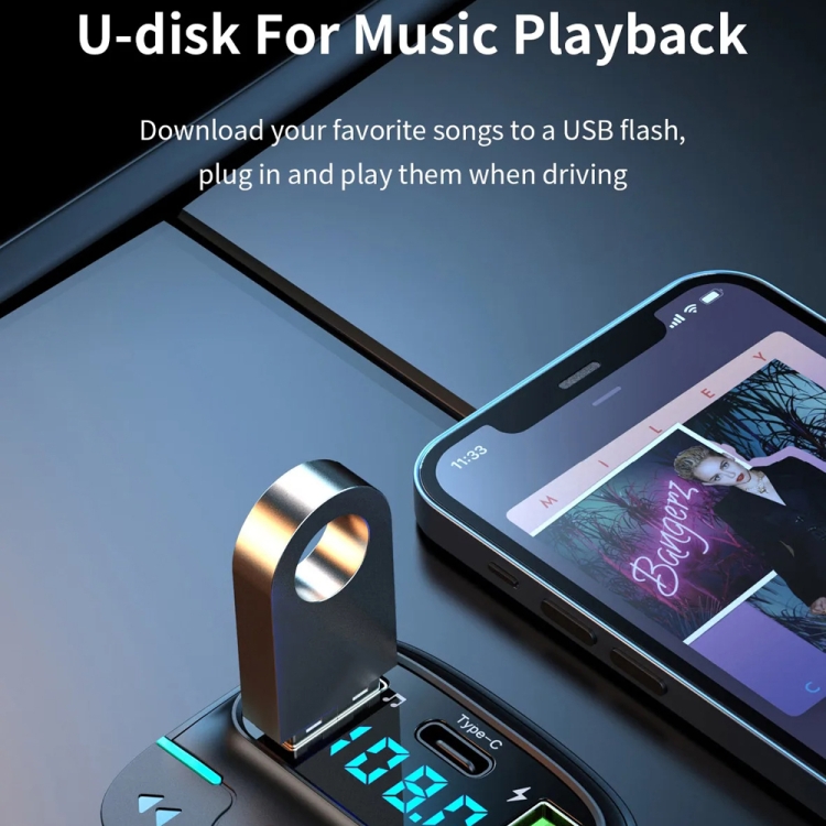 Car Bluetooth MP3 Player Ambient Light Charger(Black) Car Bluetooth MP3 Player Ambient Light Charger(Black)
