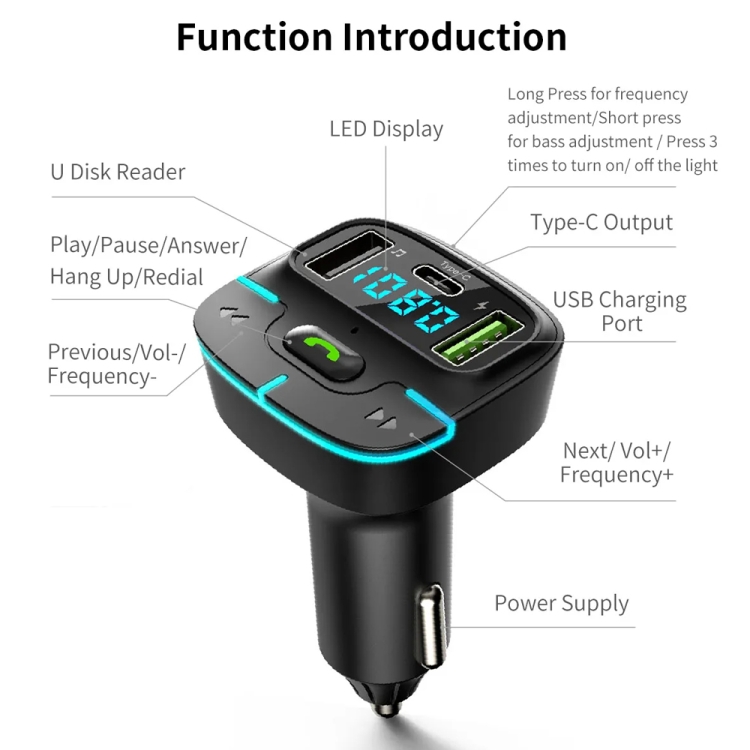 Car Bluetooth MP3 Player Ambient Light Charger(Black) Car Bluetooth MP3 Player Ambient Light Charger(Black)