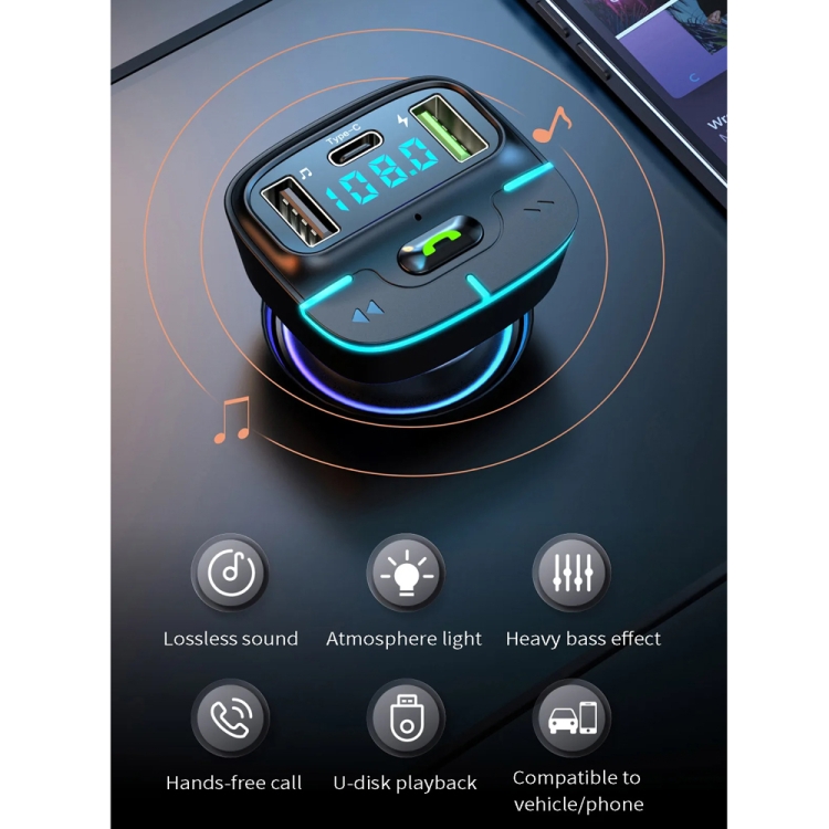 Car Bluetooth MP3 Player Ambient Light Charger(Black) Car Bluetooth MP3 Player Ambient Light Charger(Black)