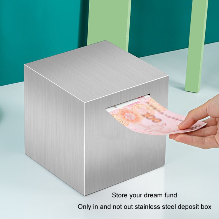 12x12x12cm Stainless Steel Money Box Only In, No Export Adult Children Savings Box - B3