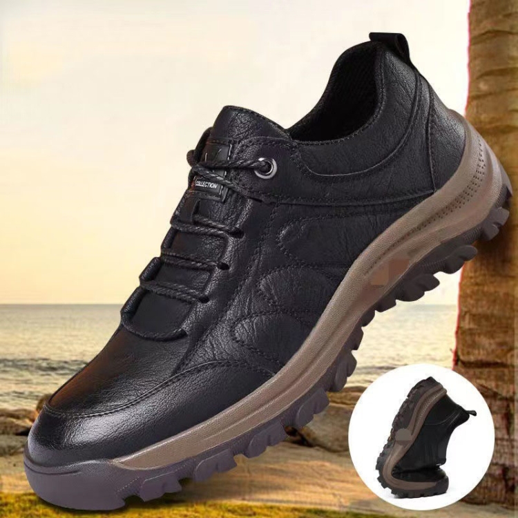 Men Leather Casual Shoes Non slip Outdoor Hiking Shoes Size 39 Black