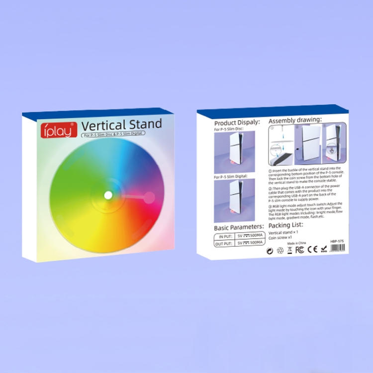 For PS5 Slim iplay HBP-575 Simple Storage Base Light Version RGB Colorful Vertical Storage Bracket(Transparent) - B8