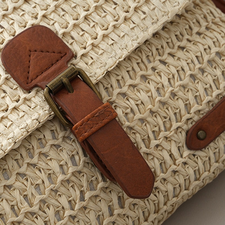 Women Retro Messenger Bag Travel Crossbody Straw Bag(Khaki)