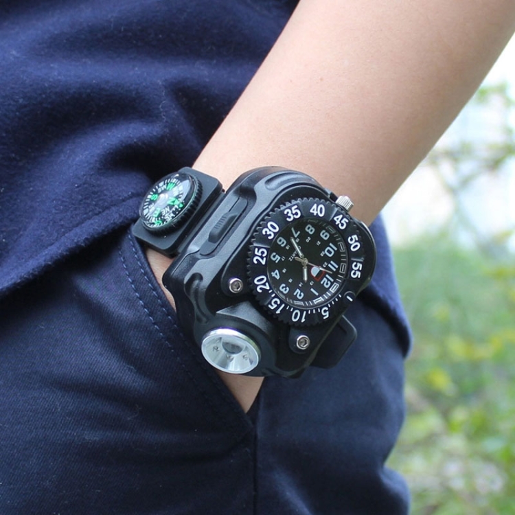 Orologio da polso con torcia a LED per esterni con bussola Lampada di illuminazione in silicone per funzionamento notturno nero